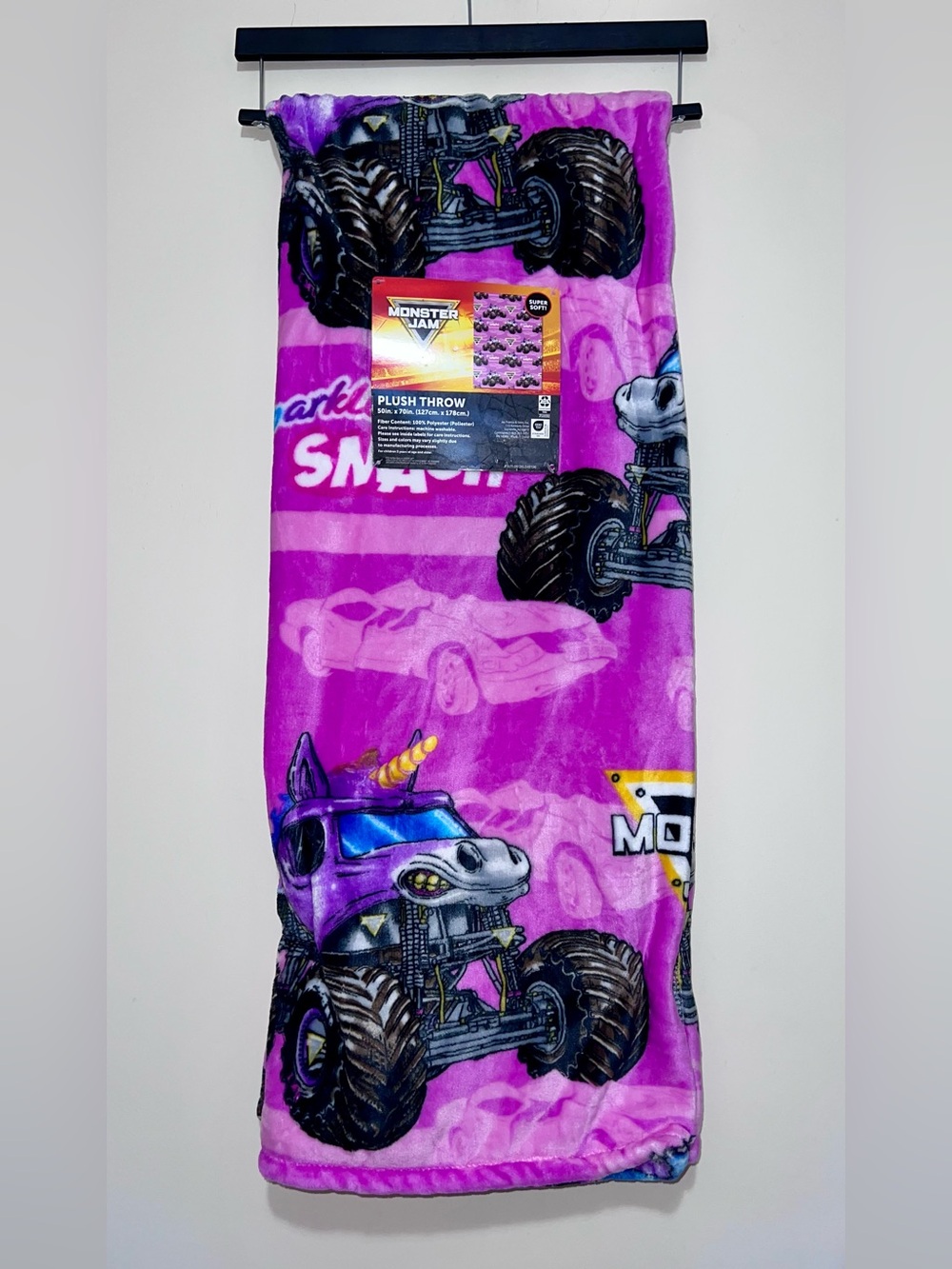 New Monster Jam Sparkle Smash Super Soft Plush Polyester Throw Blanket 50x70